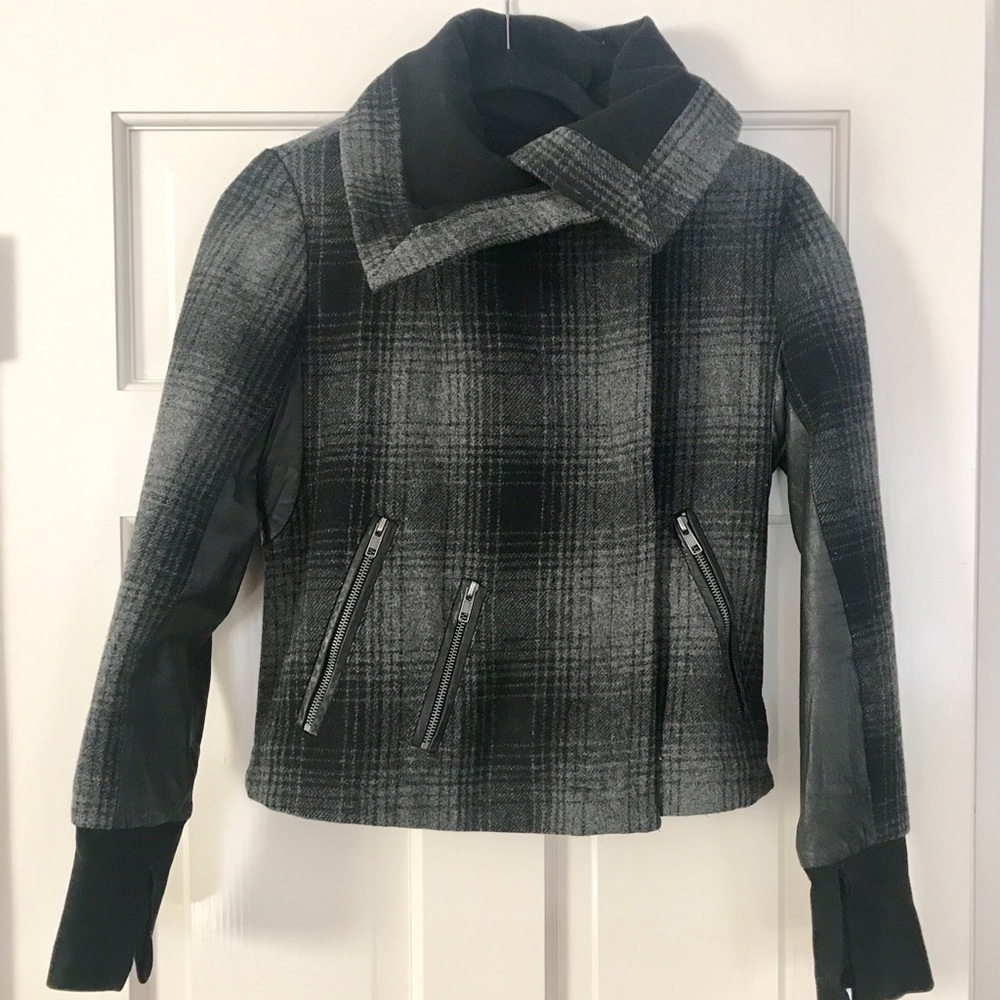 A.L.C moto-style plaid wool coat